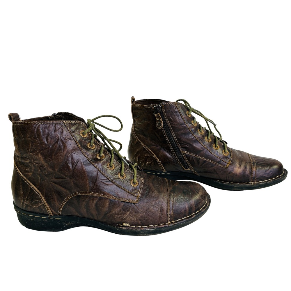 Clarks Brown Textured Leather Lace Up Side Zip Ankle Boots 67148 Womens 9.5M